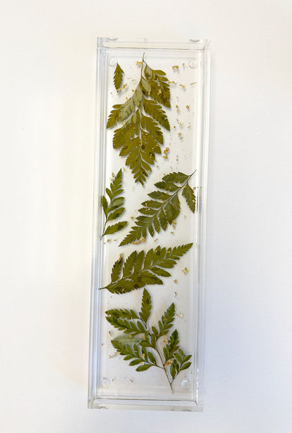 Resin Display tray with pressed ferns with gold flakes