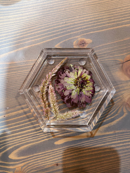 Pressed Flower Hexagon Ring Dishes